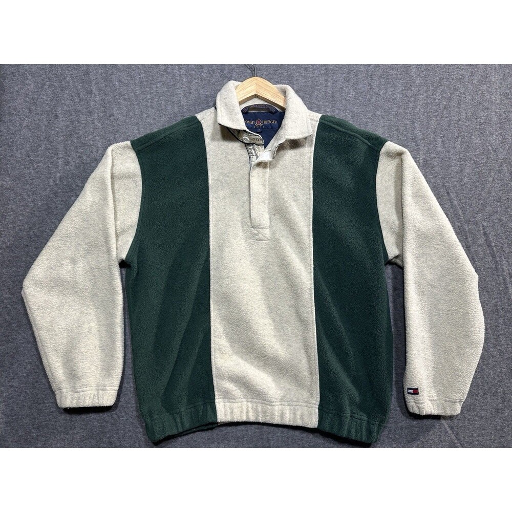 Vintage Tommy Hilfiger Golf Polo Sweater Men’s Size Medium Green Gray Pullover